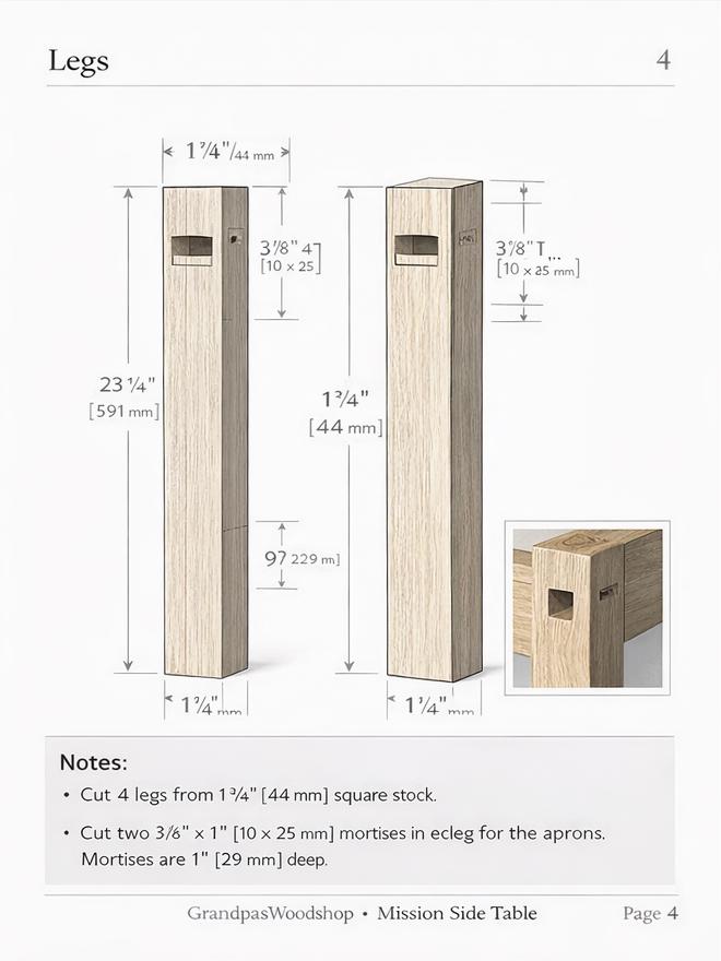 Mission Side Table Woodworking Plans – Traditional Mortise and Tenon – Arts & Crafts Furniture PDF