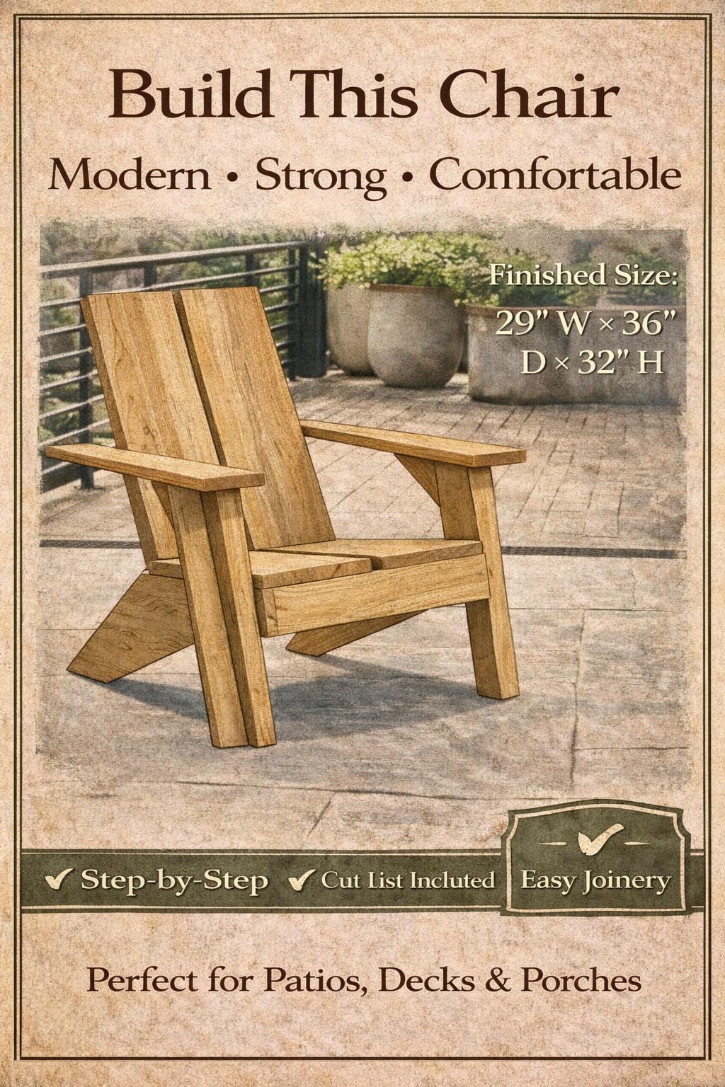 Modern Adirondack Chair Plans | Beginner Friendly Outdoor Lounge Woodworking (PDF)