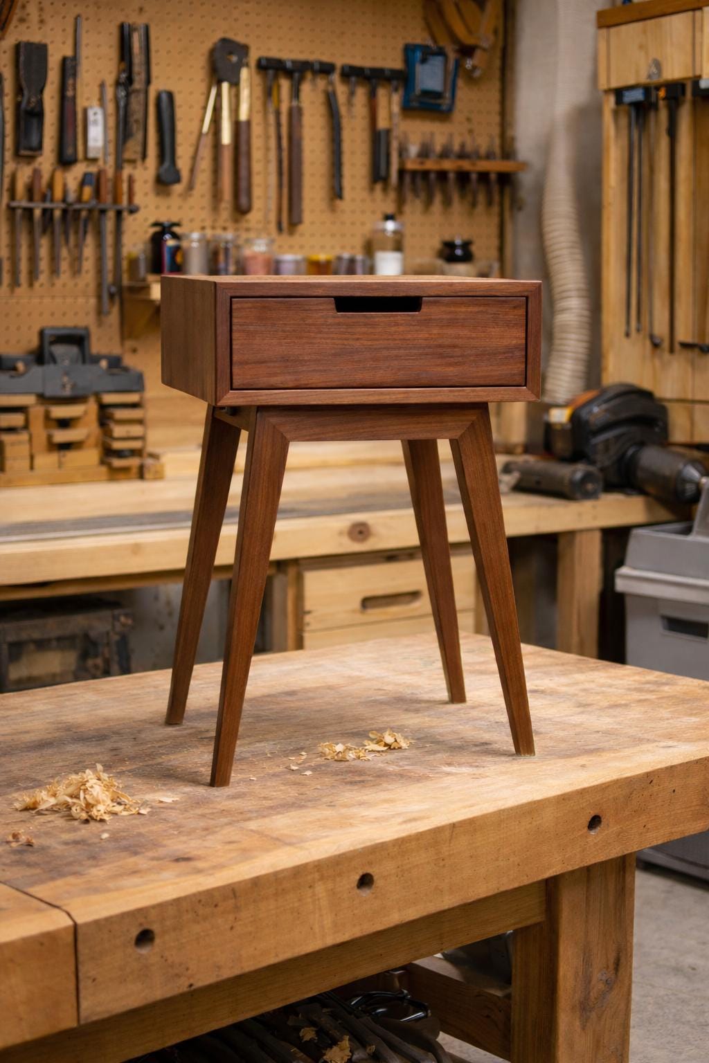Mid-Century Modern Bedside Table Woodworking Plan, Beginner Friendly PDF