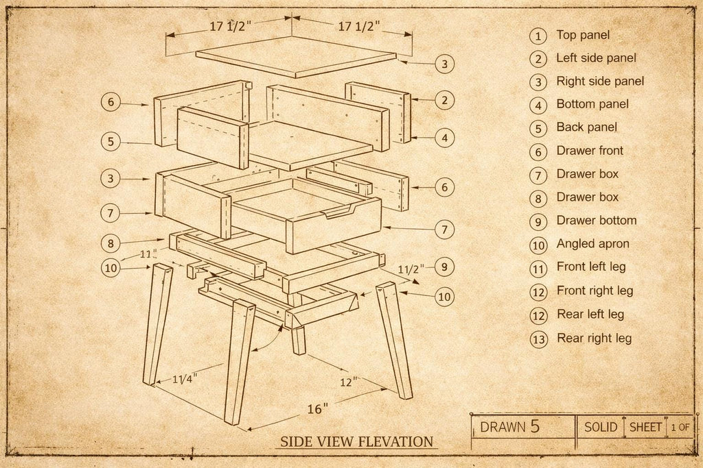 Mid-Century Modern Bedside Table Woodworking Plan, Beginner Friendly PDF