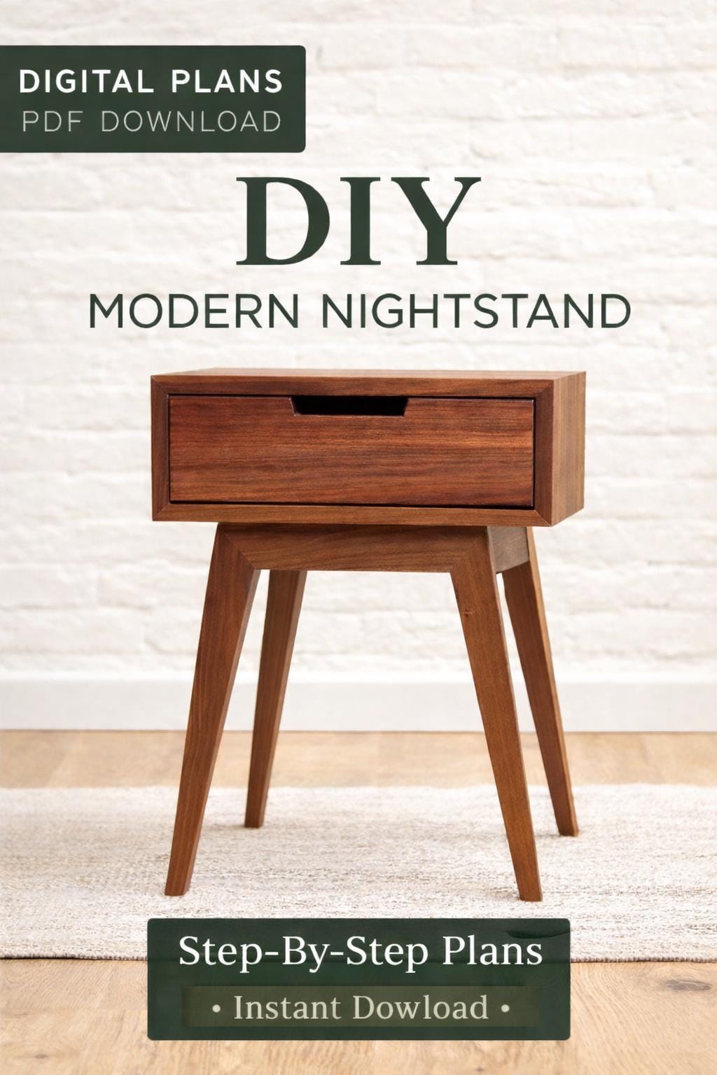 Mid-Century Modern Bedside Table Woodworking Plan, Beginner Friendly PDF