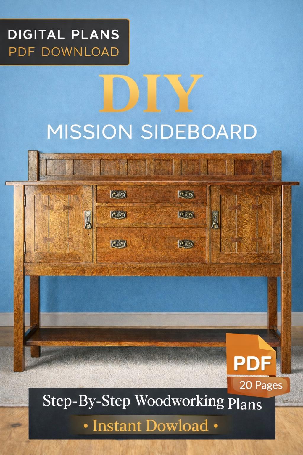 DIY Mission Buffet Woodworking Plans – Mortise/Tenon Joinery PDF for Arts & Crafts