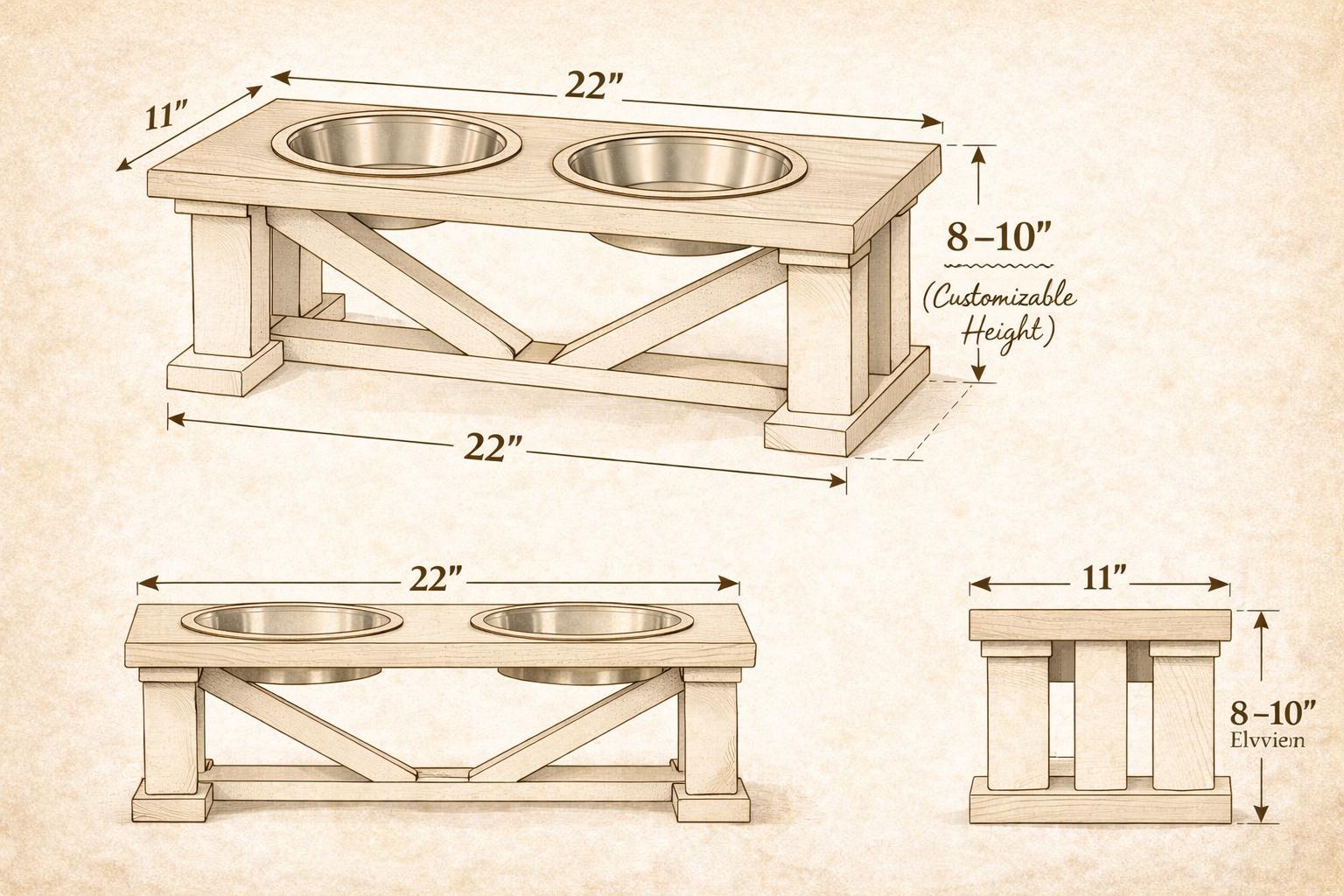 Farmhouse Elevated Dog Feeder Woodworking Plans (PDF Download) Apprentice Friendly