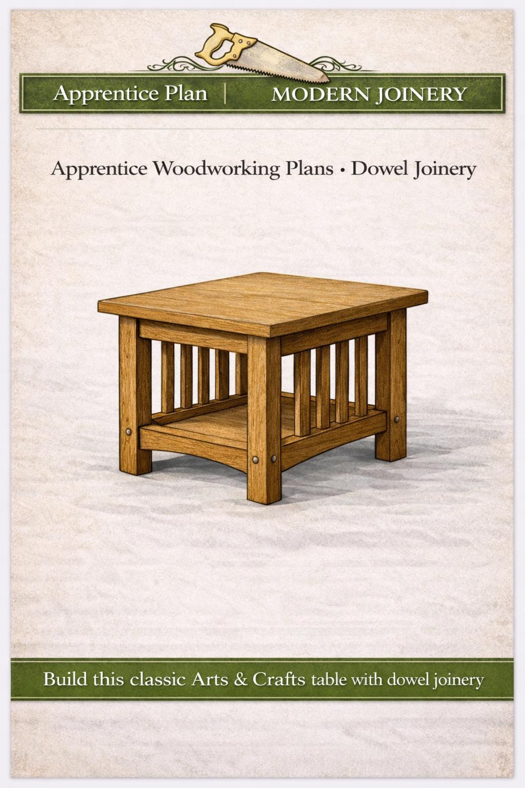 Mission Side Table Woodworking Plans – Apprentice Dowel Joinery – Beginner Friendly Furniture PDF