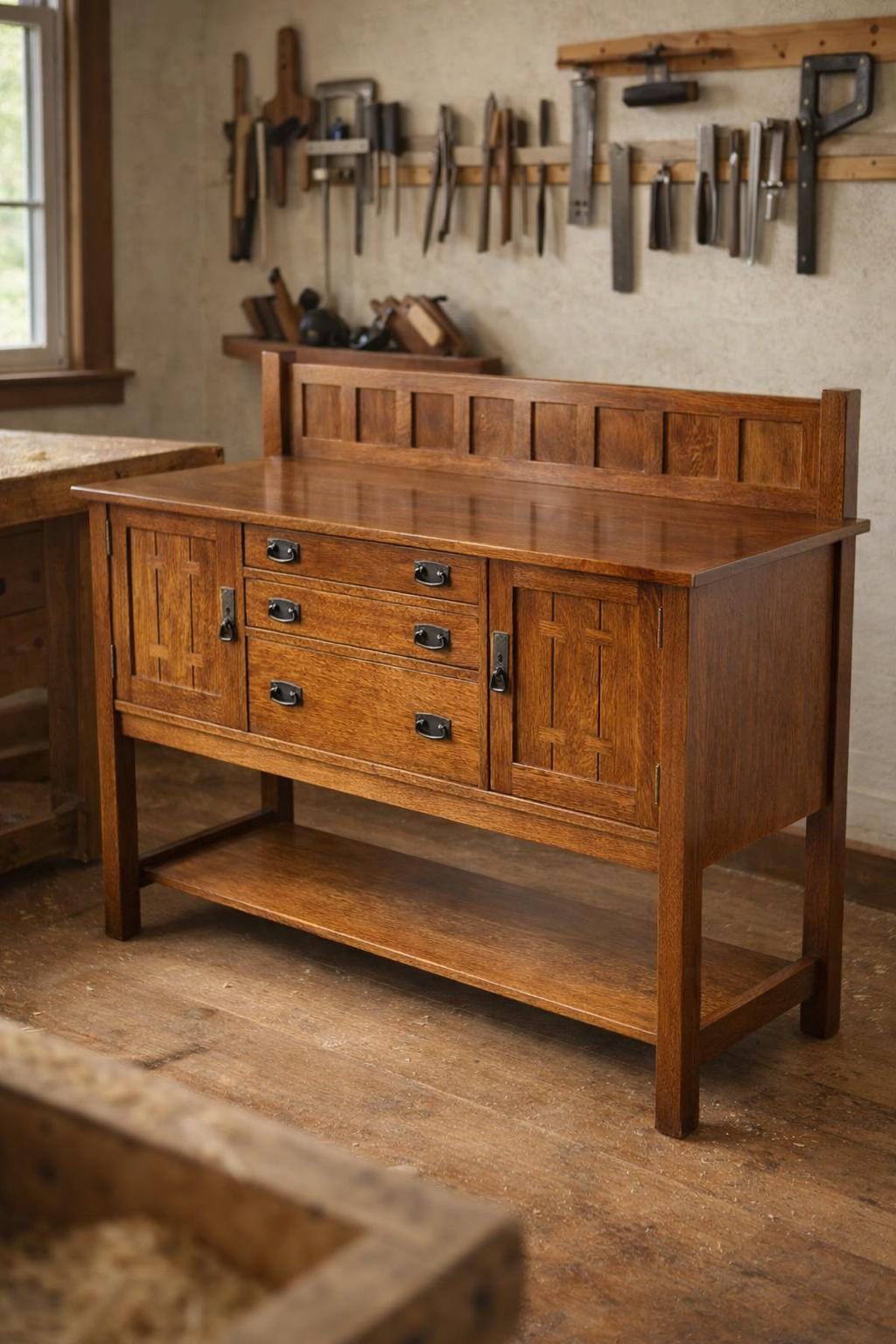 DIY Mission Buffet Woodworking Plans – Mortise/Tenon Joinery PDF for Arts & Crafts