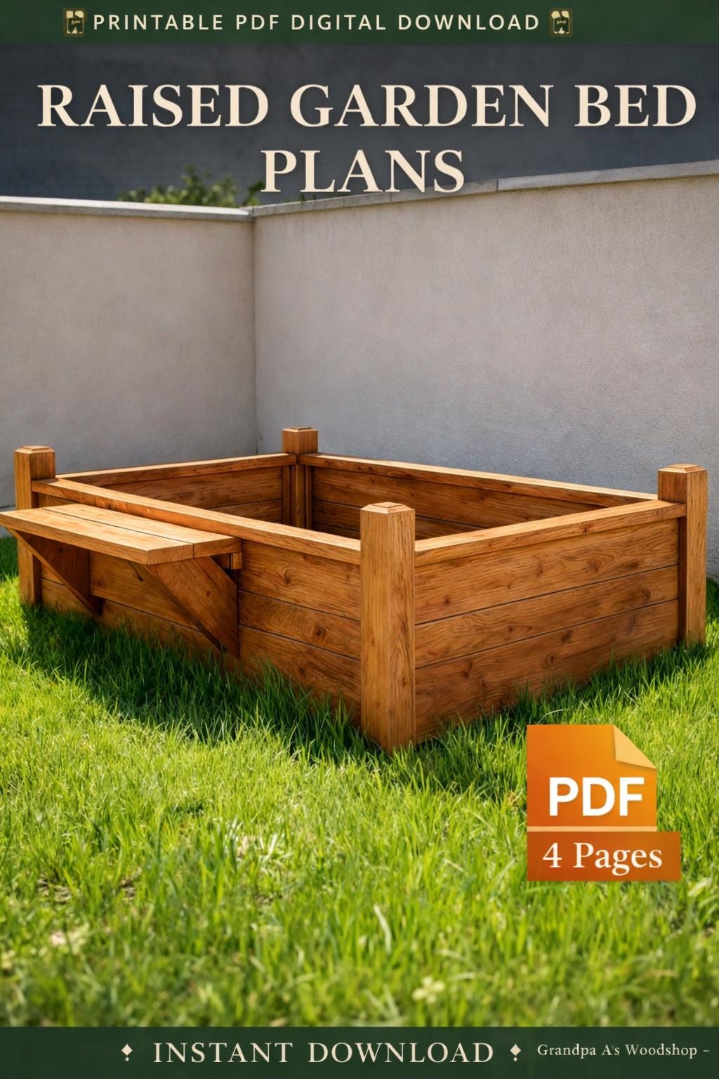 Raised Garden Bed Plans PDF | DIY Elevated Planter Box | Beginner Woodworking Project