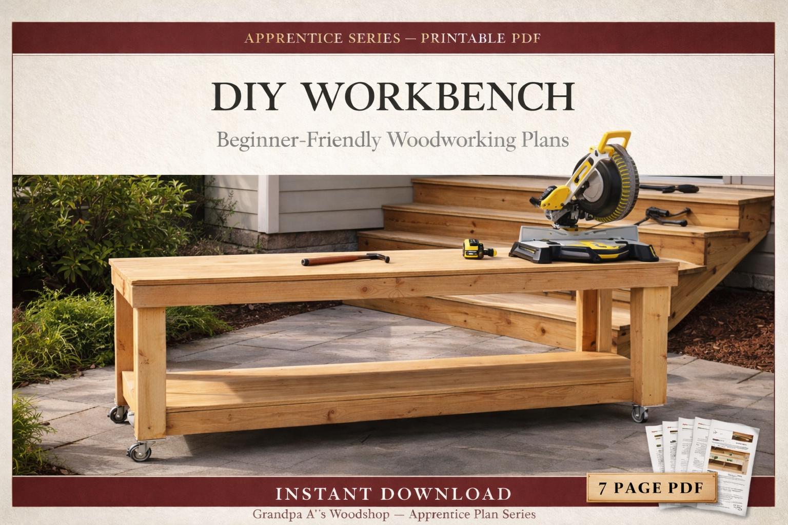 DIY Large Rolling Workbench Plans | Beginner Woodworking | Instant PDF Download