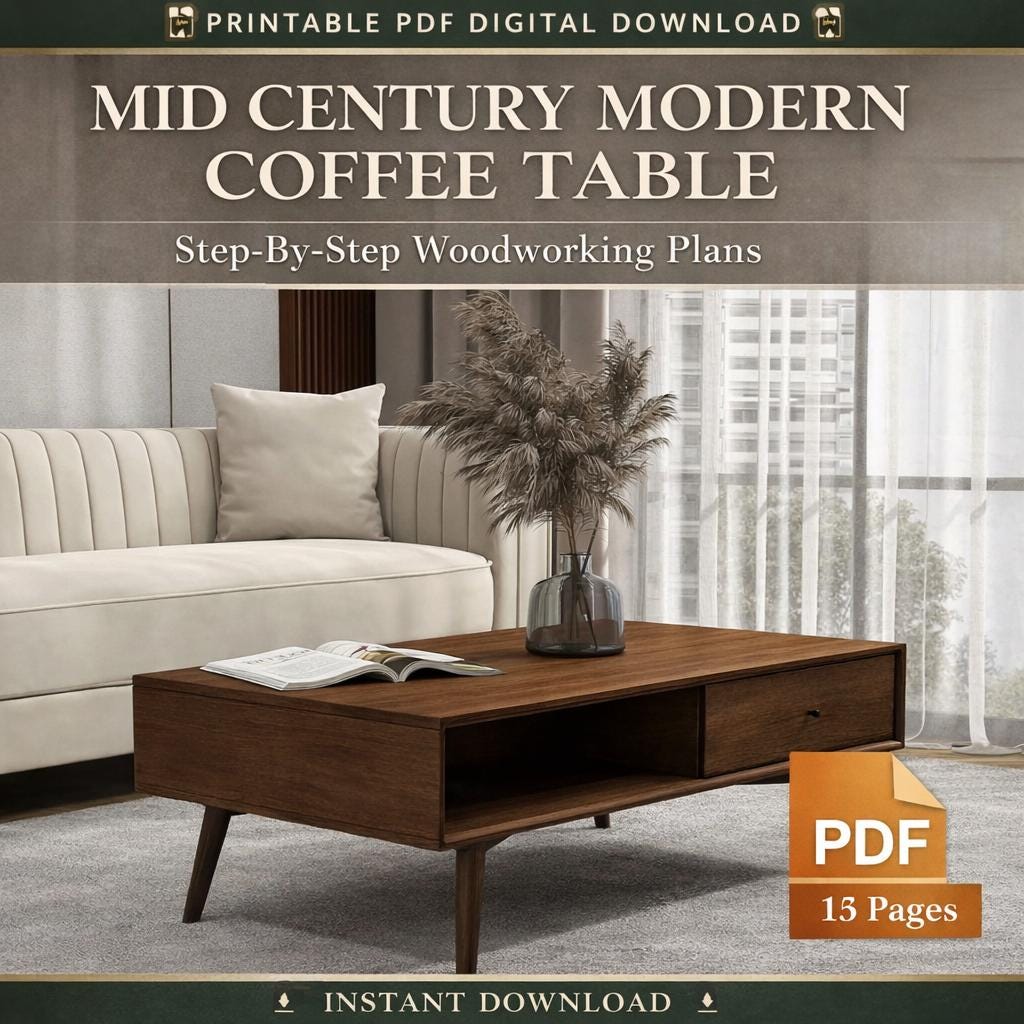Mid-Century Modern Coffee Table Plans | DIY Woodworking Beginner Friendly PDF