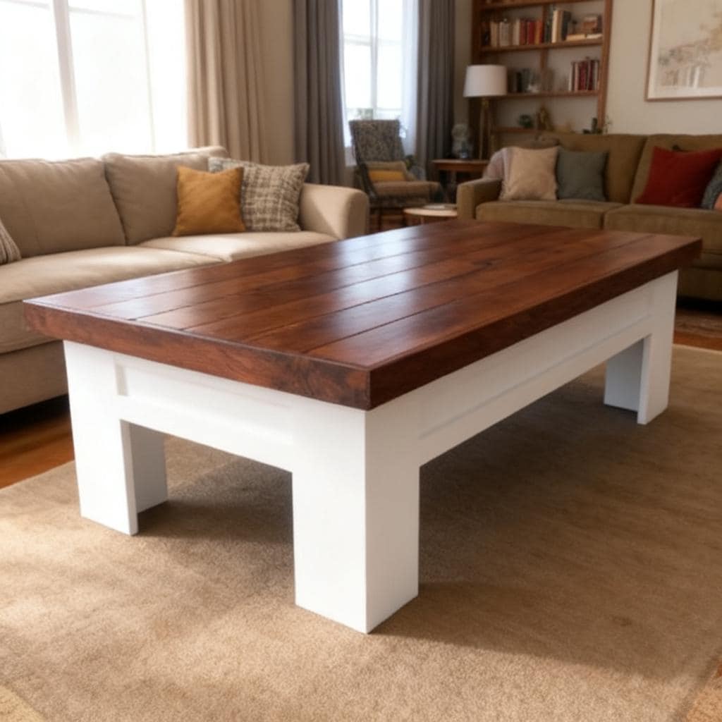 Farmhouse Coffee Table Plans, Sliding Top Hidden Storage, Beginner Woodworking PDF