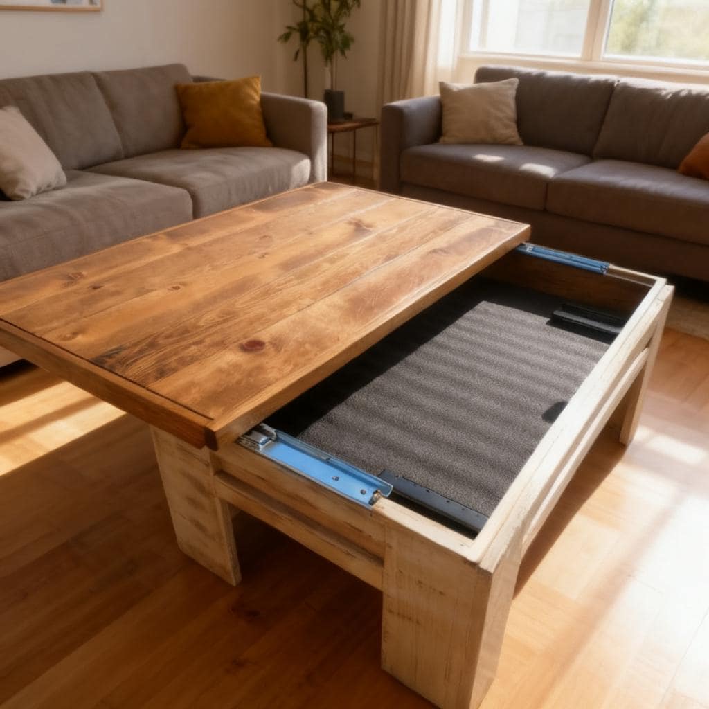 Farmhouse Coffee Table Plans, Sliding Top Hidden Storage, Beginner Woodworking PDF