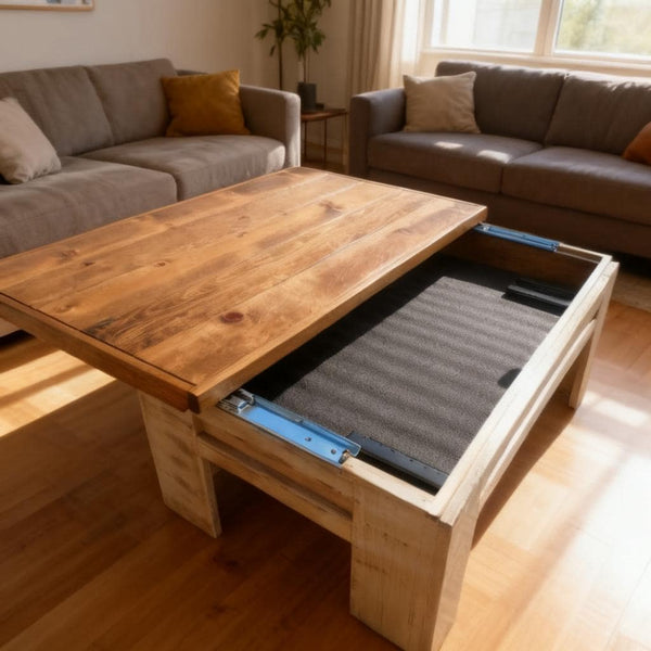 Farmhouse Coffee Table Plans, Sliding Top Hidden Storage, Beginner Woodworking PDF