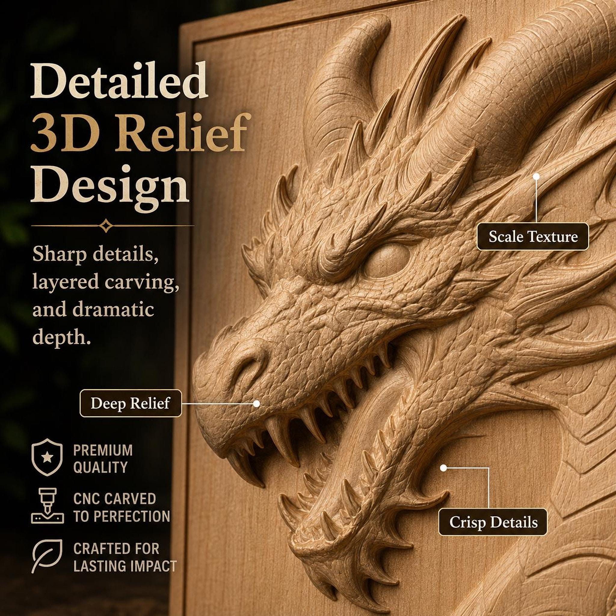 Dragon CNC File | Detailed Head Relief Carving Project