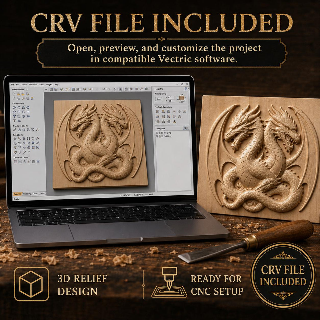 Two-Headed Dragon CNC CRV File with Toolpaths | Relief File | Fantasy Digital Download